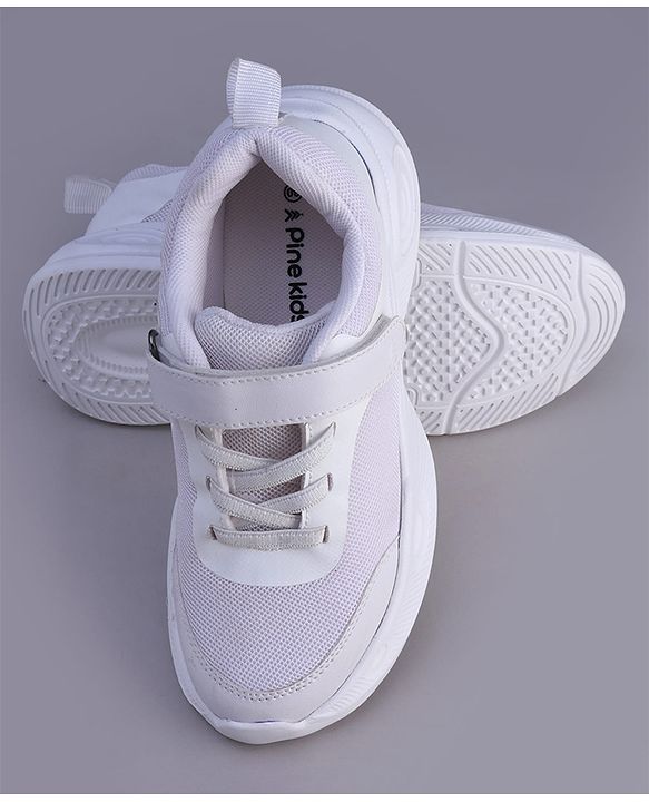 Pine Kids Velcro Closure Solid Color School Shoes - White