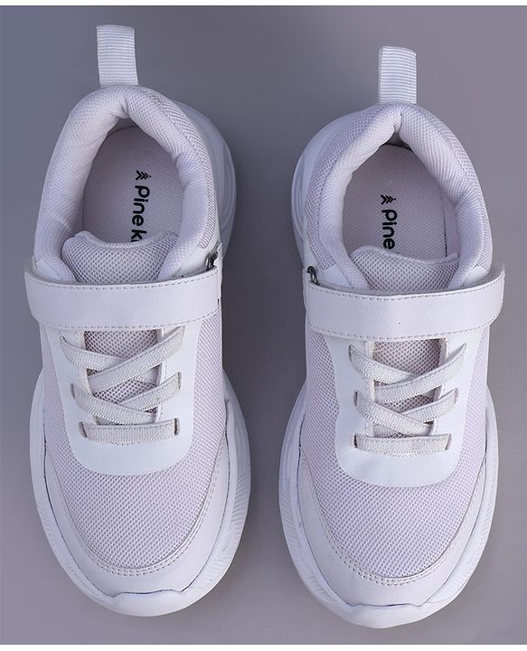 Pine Kids Velcro Closure Solid Color School Shoes - White