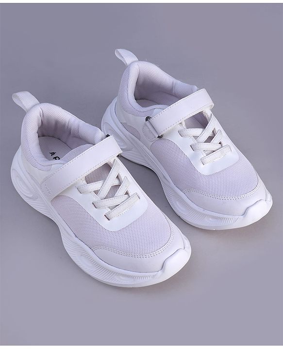 Pine Kids Velcro Closure Solid Color School Shoes - White