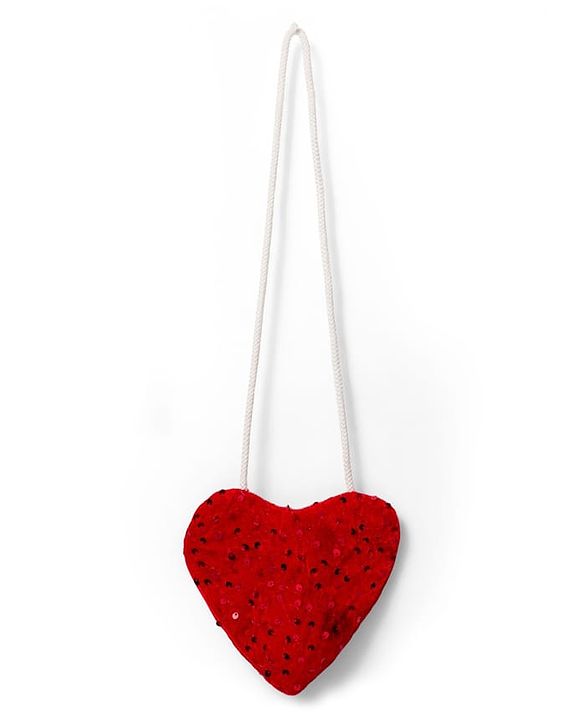 Babyhug Single Jersey Knit Cap Sleeves Frock with Stripes Sequined Heart & Sling Bag - Red
