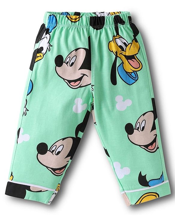 Babyhug Disney Single Jersey Knit Full Sleeves Night Suit With Mickey Mouse Family Print - Sea Green
