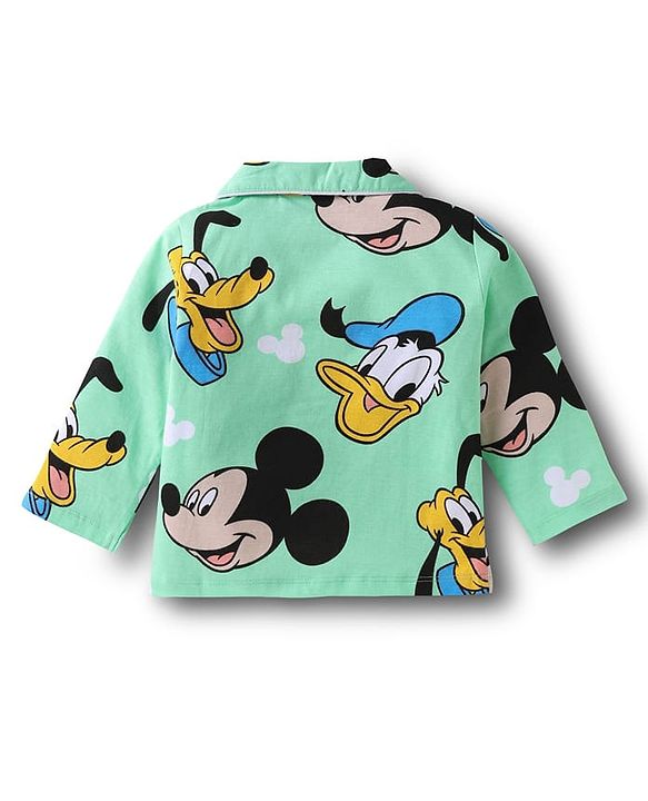 Babyhug Disney Single Jersey Knit Full Sleeves Night Suit With Mickey Mouse Family Print - Sea Green