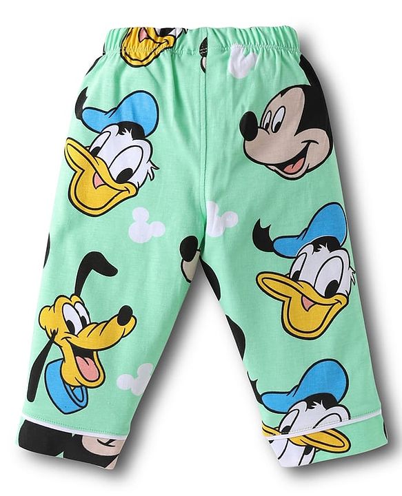 Babyhug Disney Single Jersey Knit Full Sleeves Night Suit With Mickey Mouse Family Print - Sea Green
