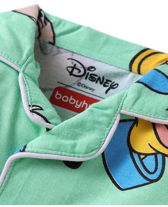 Babyhug Disney Single Jersey Knit Full Sleeves Night Suit With Mickey Mouse Family Print - Sea Green