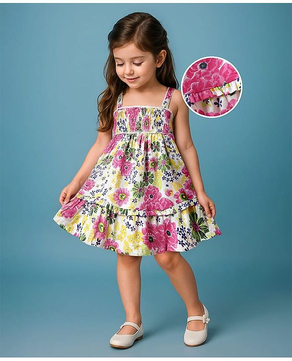 Babyhug Single Jersey Knit Sleeveless Frock with Bloomer Floral Print - Pink main image 1
