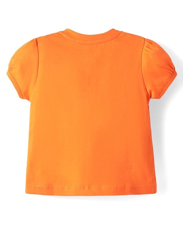Babyhug Cotton Knit Half Puffed Sleeves Capri Night Suit with Text & Floral Print - Orange