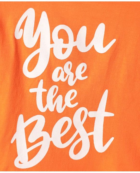 Babyhug Cotton Knit Half Puffed Sleeves Capri Night Suit with Text & Floral Print - Orange