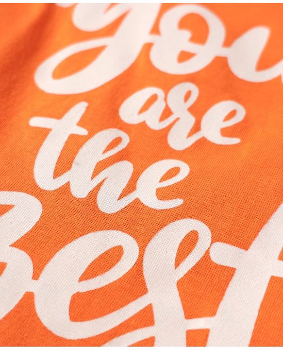 Babyhug Cotton Knit Half Puffed Sleeves Capri Night Suit with Text & Floral Print - Orange