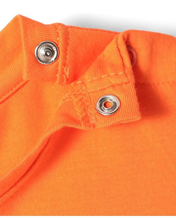 Babyhug Cotton Knit Half Puffed Sleeves Capri Night Suit with Text & Floral Print - Orange