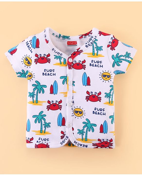 Babyhug 100% Cotton Baby Gift Sets with Beach Theme Print Pack of 7 - White & Blue