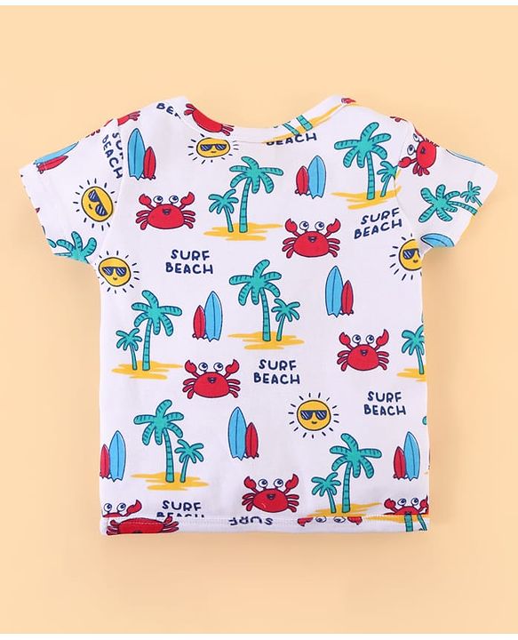 Babyhug 100% Cotton Baby Gift Sets with Beach Theme Print Pack of 7 - White & Blue
