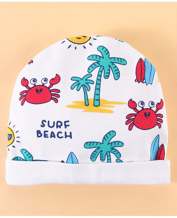Babyhug 100% Cotton Baby Gift Sets with Beach Theme Print Pack of 7 - White & Blue