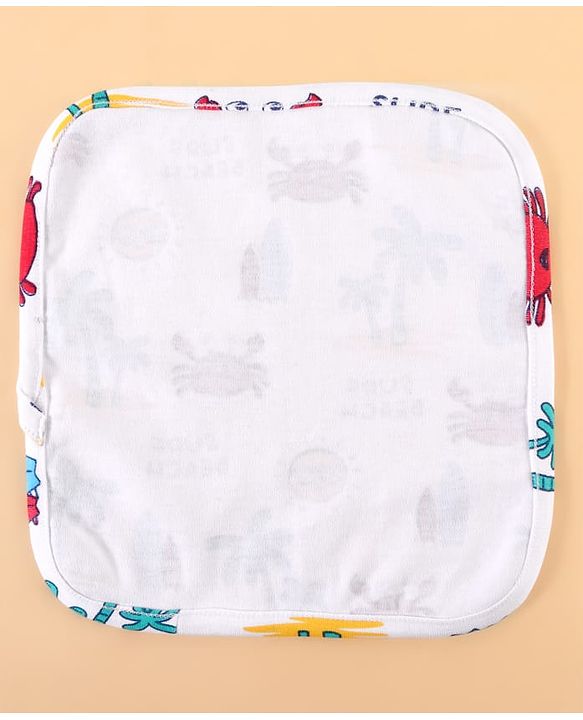 Babyhug 100% Cotton Baby Gift Sets with Beach Theme Print Pack of 7 - White & Blue