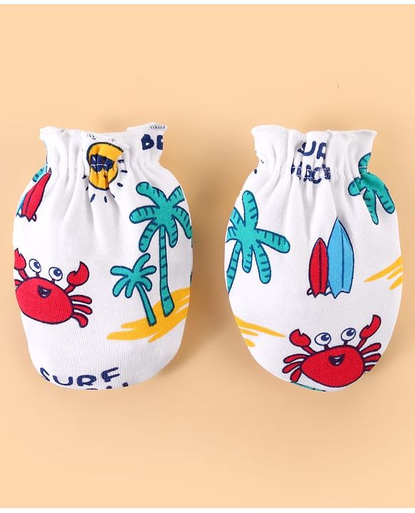Babyhug 100% Cotton Baby Gift Sets with Beach Theme Print Pack of 7 - White & Blue