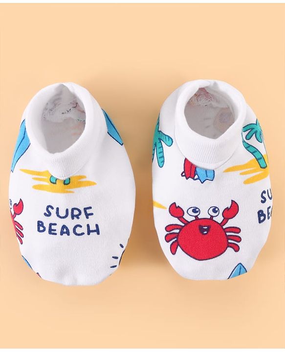 Babyhug 100% Cotton Baby Gift Sets with Beach Theme Print Pack of 7 - White & Blue