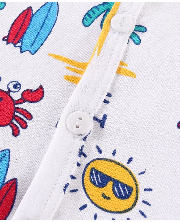 Babyhug 100% Cotton Baby Gift Sets with Beach Theme Print Pack of 7 - White & Blue