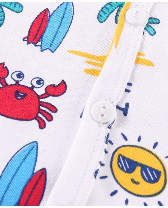 Babyhug 100% Cotton Baby Gift Sets with Beach Theme Print Pack of 7 - White & Blue