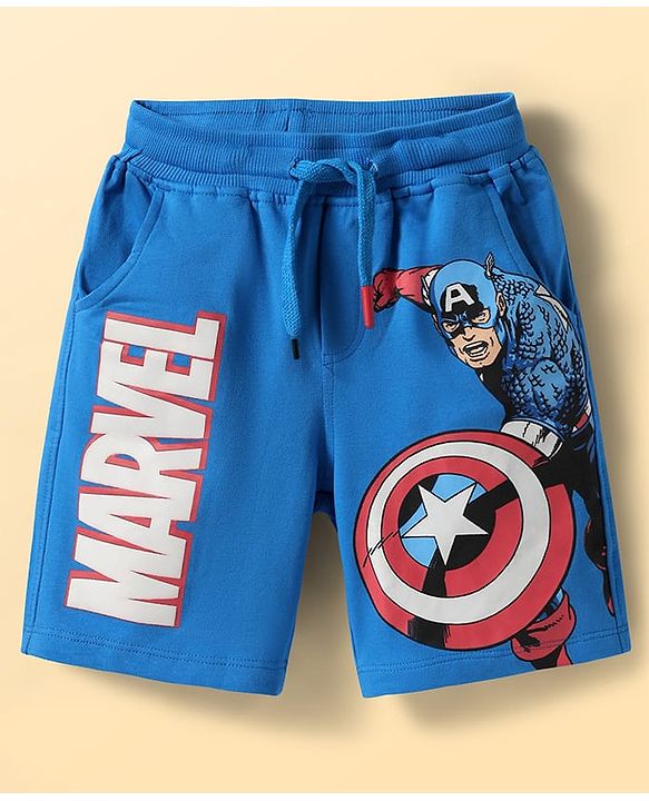Pine Kids Marvel Single Jersey Knit Half Sleeves T-Shirt & Shorts Set With Avengers Graphics & Badge Detailing - White