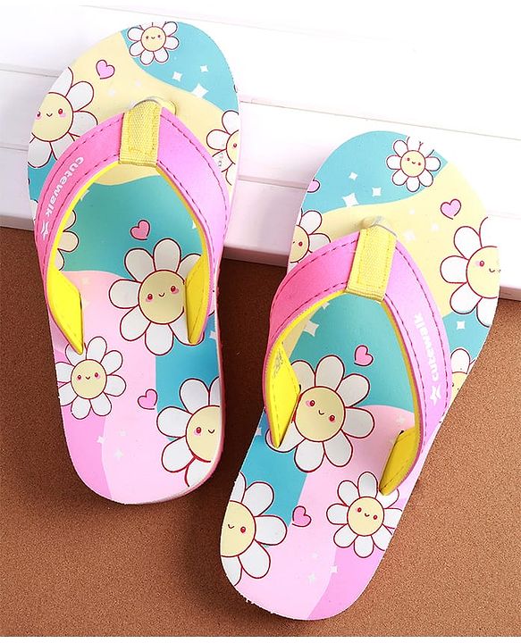 Cute Walk by Babyhug Slip on Flip Flops with Floral Print - Pink