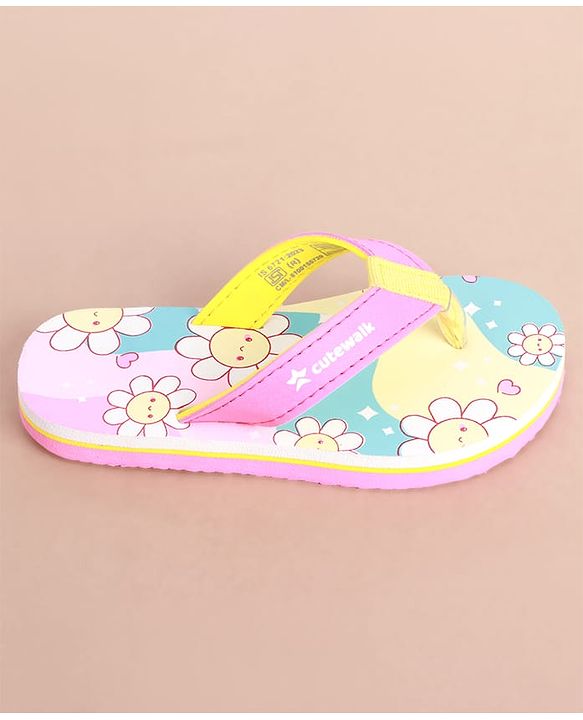 Cute Walk by Babyhug Slip on Flip Flops with Floral Print - Pink