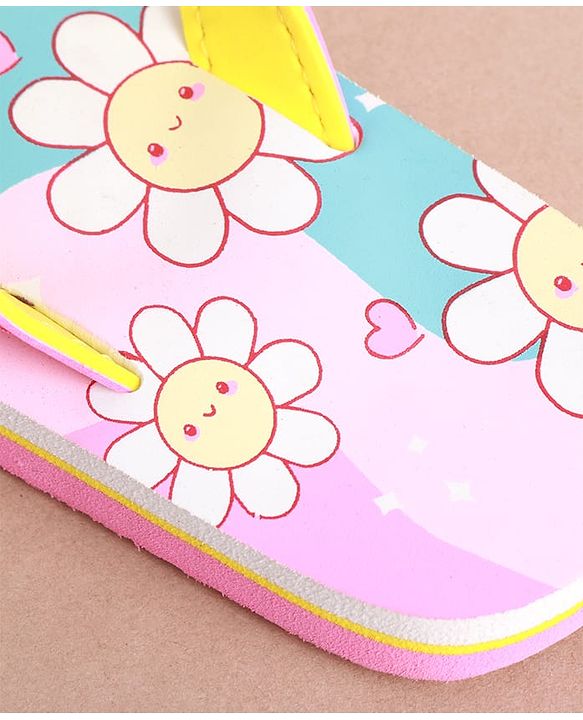 Cute Walk by Babyhug Slip on Flip Flops with Floral Print - Pink