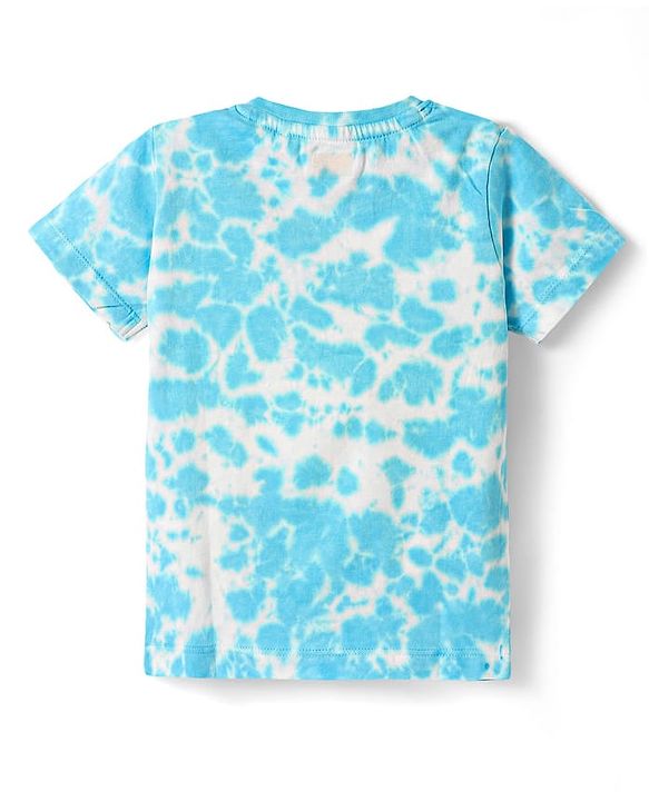 Babyhug Cotton Knit Half Sleeves T-Shirt With Animal & Tie & Dye Print - Light Blue