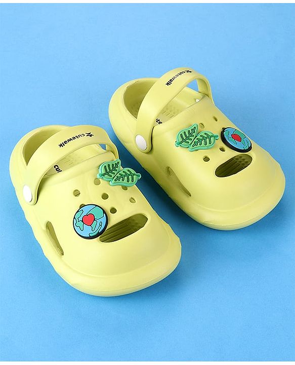 Cute Walk by Babyhug Clogs with Leaves Applique & Back Strap - Lime Green