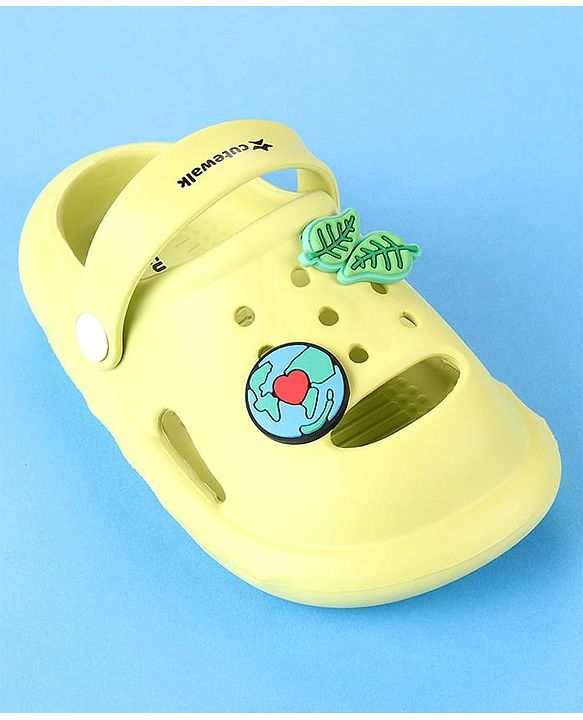 Cute Walk by Babyhug Clogs with Leaves Applique & Back Strap - Lime Green