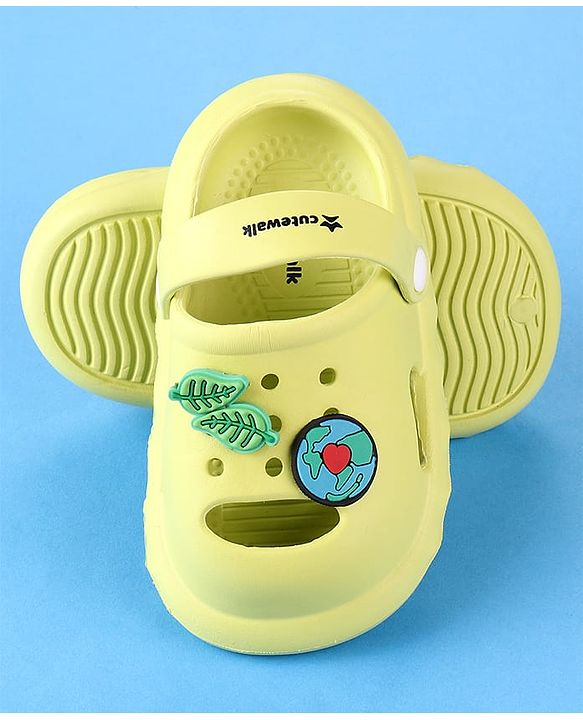 Cute Walk by Babyhug Clogs with Leaves Applique & Back Strap - Lime Green