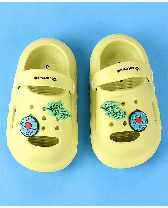 Cute Walk by Babyhug Clogs with Leaves Applique & Back Strap - Lime Green