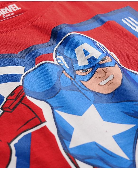 Pine Kids Marvel  Single Jersey Knit Half Sleeve Oversize Drop Shoulder T-Shirts with Avengers Graphics Pack of 3 - Red & White