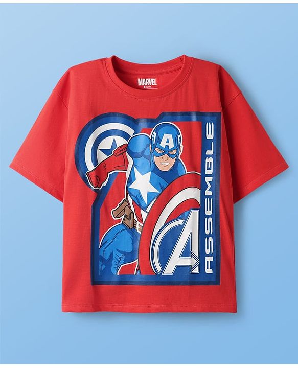 Pine Kids Marvel  Single Jersey Knit Half Sleeve Oversize Drop Shoulder T-Shirts with Avengers Graphics Pack of 3 - Red & White