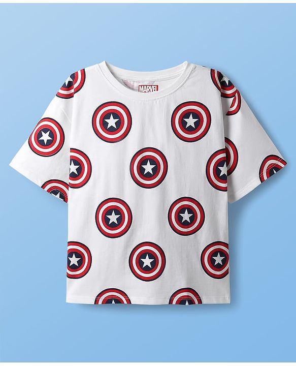 Pine Kids Marvel  Single Jersey Knit Half Sleeve Oversize Drop Shoulder T-Shirts with Avengers Graphics Pack of 3 - Red & White