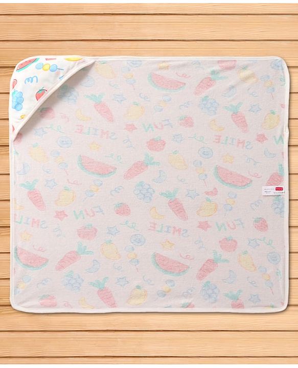Babyhug Terry Knit Hooded Towel With Vegetable Print L 74 x B 71 cm - White