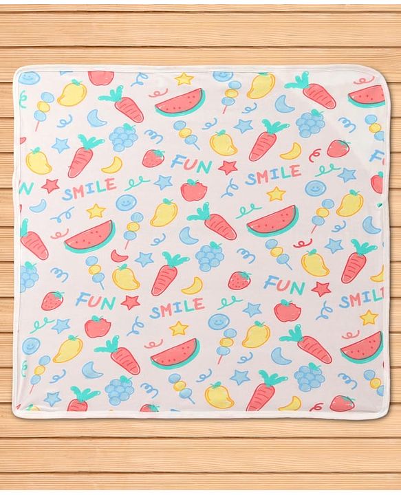 Babyhug Terry Knit Hooded Towel With Vegetable Print L 74 x B 71 cm - White