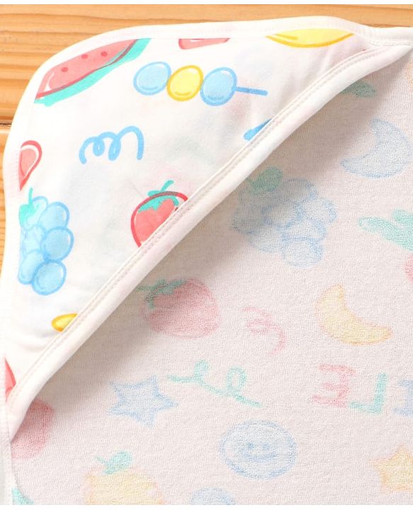Babyhug Terry Knit Hooded Towel With Vegetable Print L 74 x B 71 cm - White