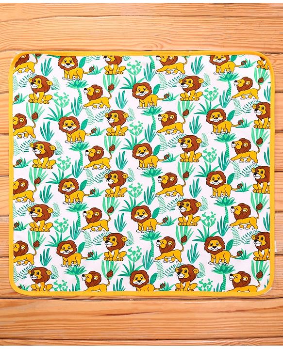 Babyhug Terry Knit Hooded Wrapper With Lion Print L 73 x B 73 cm - Yellow