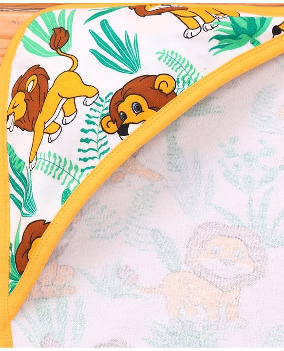 Babyhug Terry Knit Hooded Wrapper With Lion Print L 73 x B 73 cm - Yellow