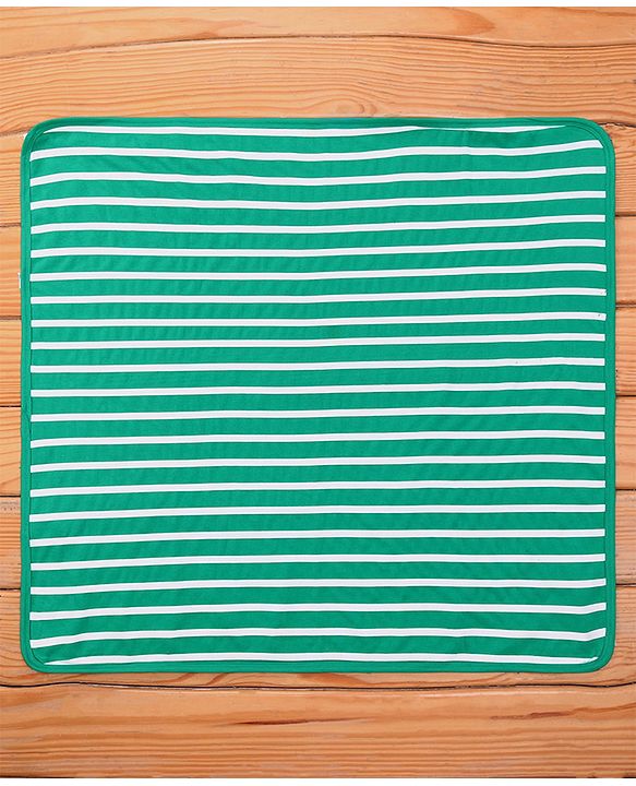Babyhug Terry Knit Hooded Wrapper With Striped & Lion Print L 73 x B 73 cm - Green