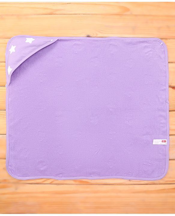 Babyhug Terry Knit Hooded Wrapper With Star Print L 73 x B 73 cm - Lavender