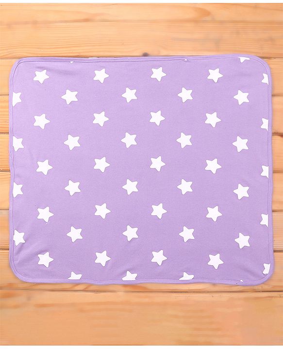 Babyhug Terry Knit Hooded Wrapper With Star Print L 73 x B 73 cm - Lavender