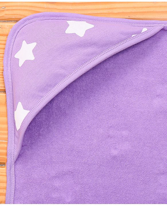 Babyhug Terry Knit Hooded Wrapper With Star Print L 73 x B 73 cm - Lavender