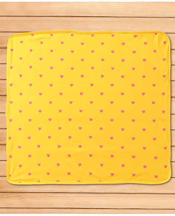 Babyhug Terry Knit Hooded Towel With Ice Cream & Heart Print L 75 x B 71 cm - Yellow