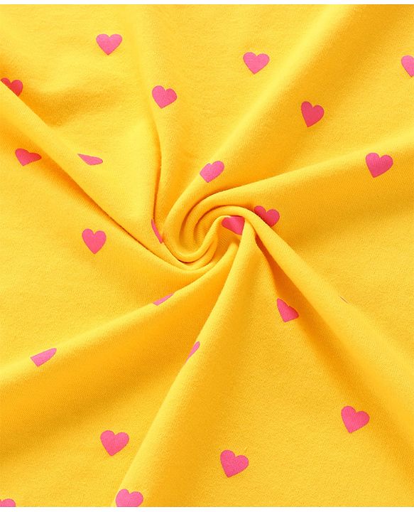 Babyhug Terry Knit Hooded Towel With Ice Cream & Heart Print L 75 x B 71 cm - Yellow