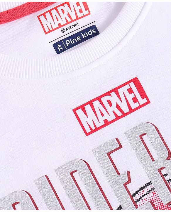 Pine Kids Marvel Light Weight Terry Knit Half Sleeves Oversize Drop Shoulder T-Shirt With Front And Back Spider Man Graphics - White