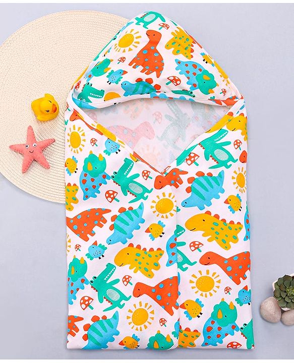 Babyhug Interlock Knit Hooded Towel with Animal Printed L 76.2 x B 76.2 cm - White