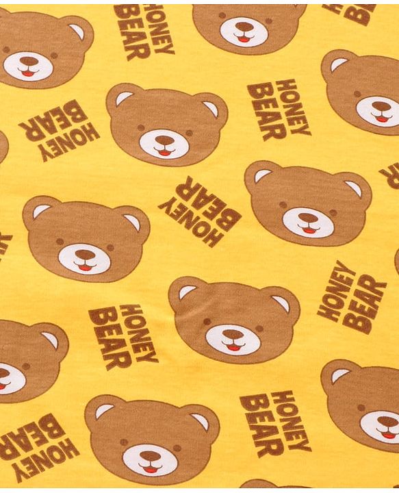 Babyhug Interlock Knit Hooded Wrapper with Bear Print L 76 x B 76 cm - Yellow