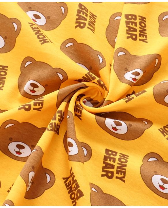 Babyhug Interlock Knit Hooded Wrapper with Bear Print L 76 x B 76 cm - Yellow