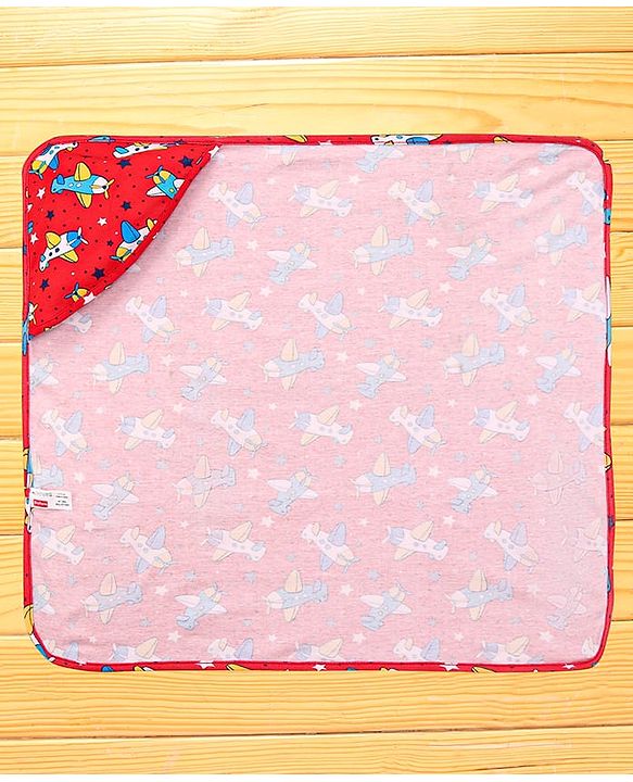 Babyhug Interlock Knit Hooded Towel with Airplane Printed L 76.2 x B 76.2 cm - Red