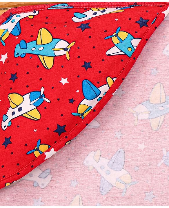 Babyhug Interlock Knit Hooded Towel with Airplane Printed L 76.2 x B 76.2 cm - Red